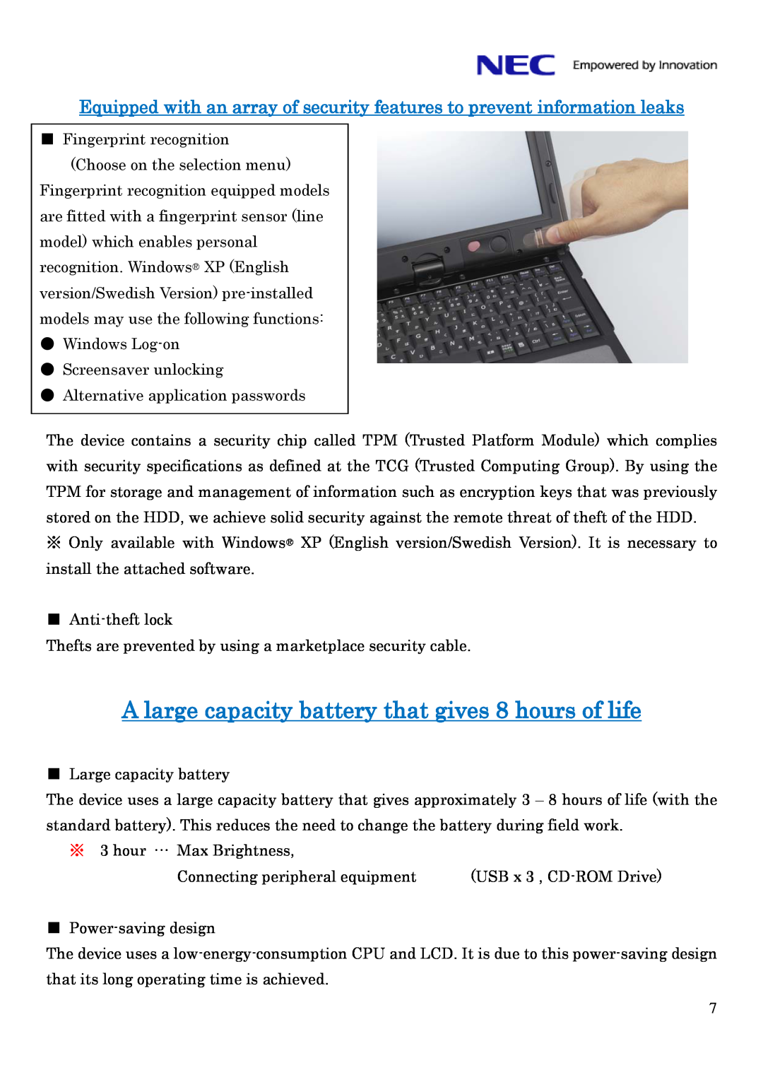 NEC FC-N21S, FC-Note Series specifications Windows Log-on Screensaver unlocking 