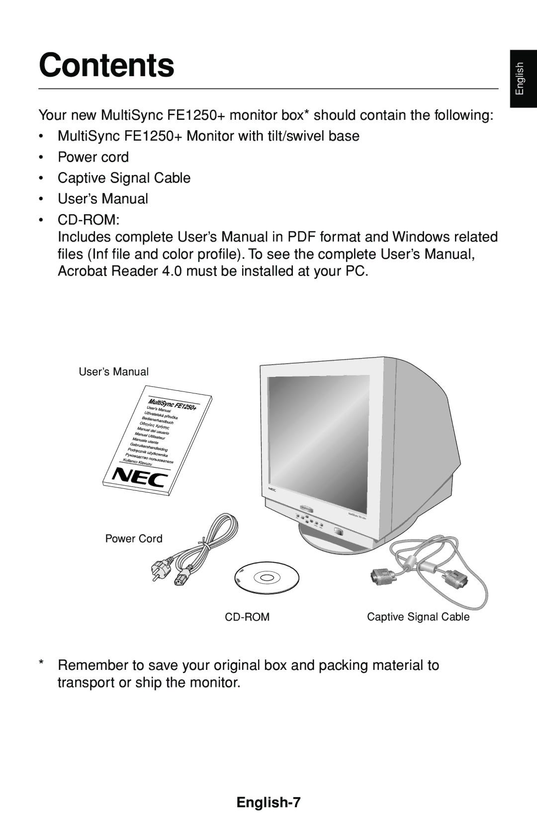 NEC FE1250+ user manual Contents 