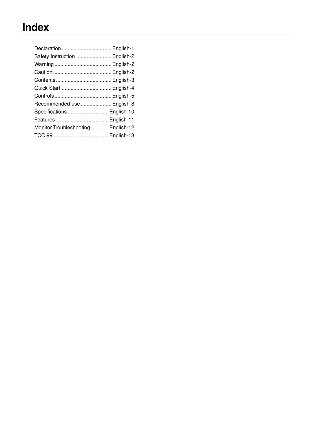 NEC FE2111SB user manual Index 