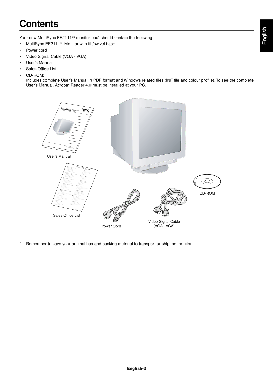 NEC FE2111SB user manual Contents 