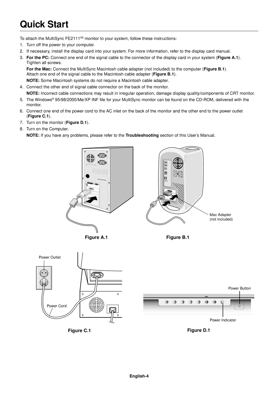 NEC FE2111SB user manual Quick Start, English-4 