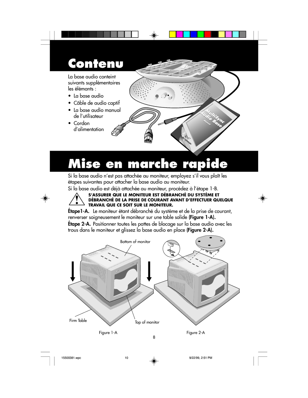 NEC FE700M manual Contenu, Mise en marche rapide 