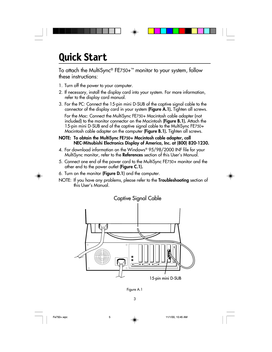 NEC FE750 Plus user manual Quick Start 