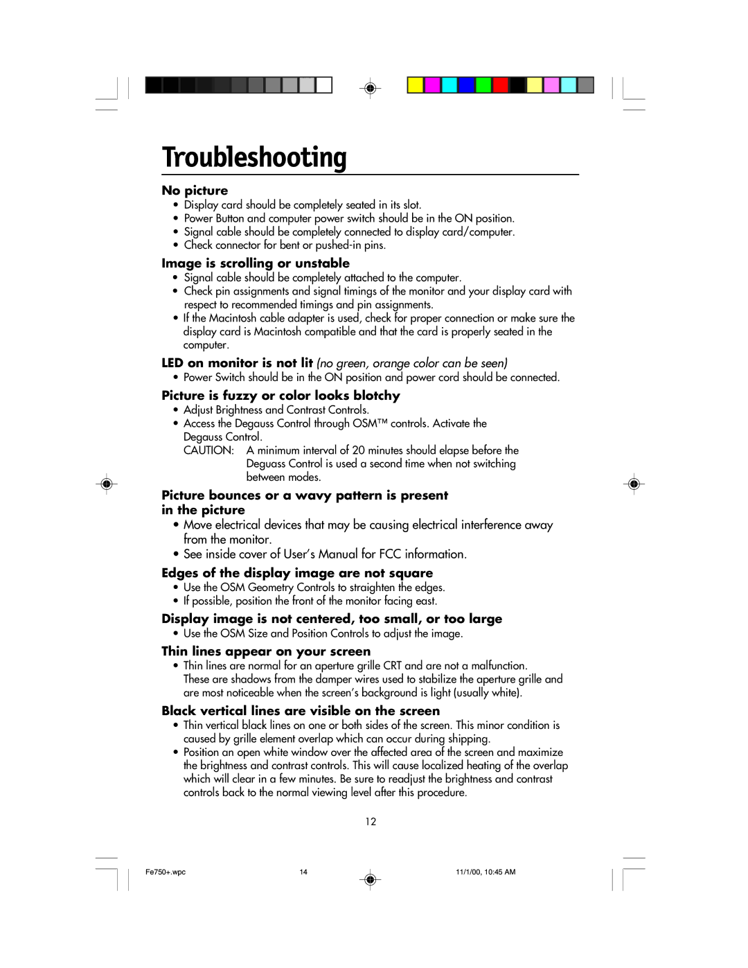 NEC FE750 Plus user manual Troubleshooting 