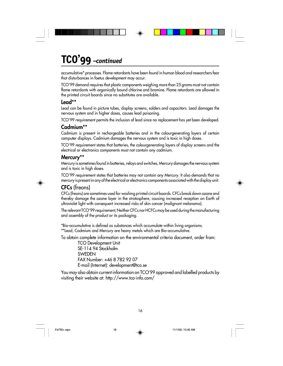 NEC FE750 Plus user manual TCO’99 