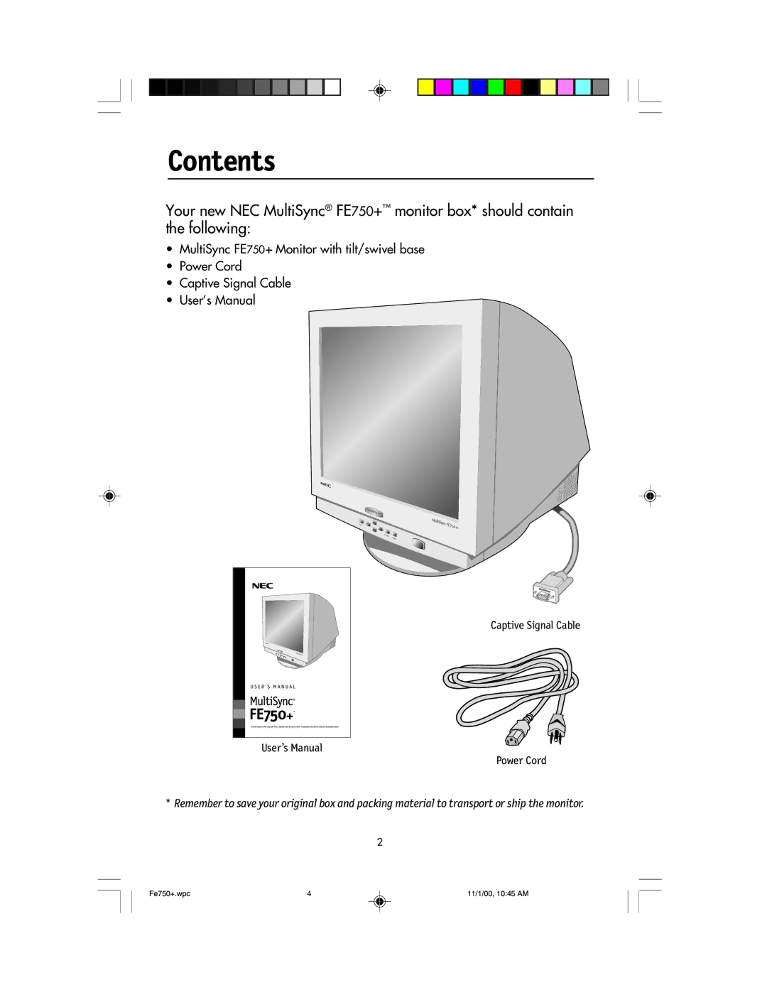 NEC FE750 Plus user manual Contents 