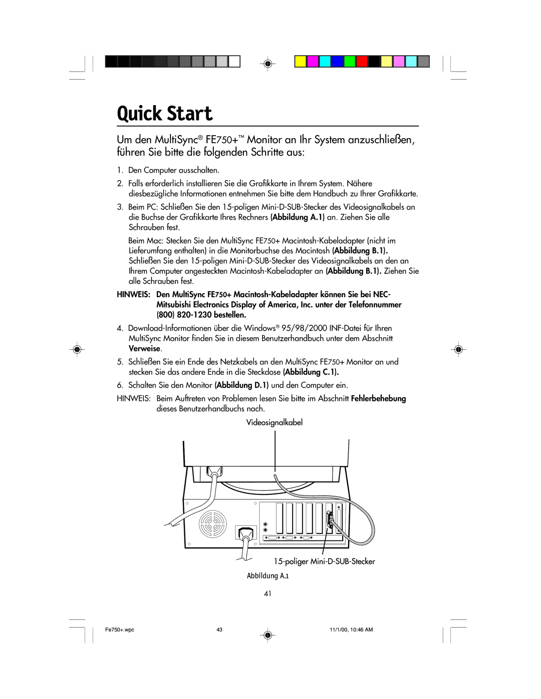 NEC FE750 Plus user manual Abbildung A.1 