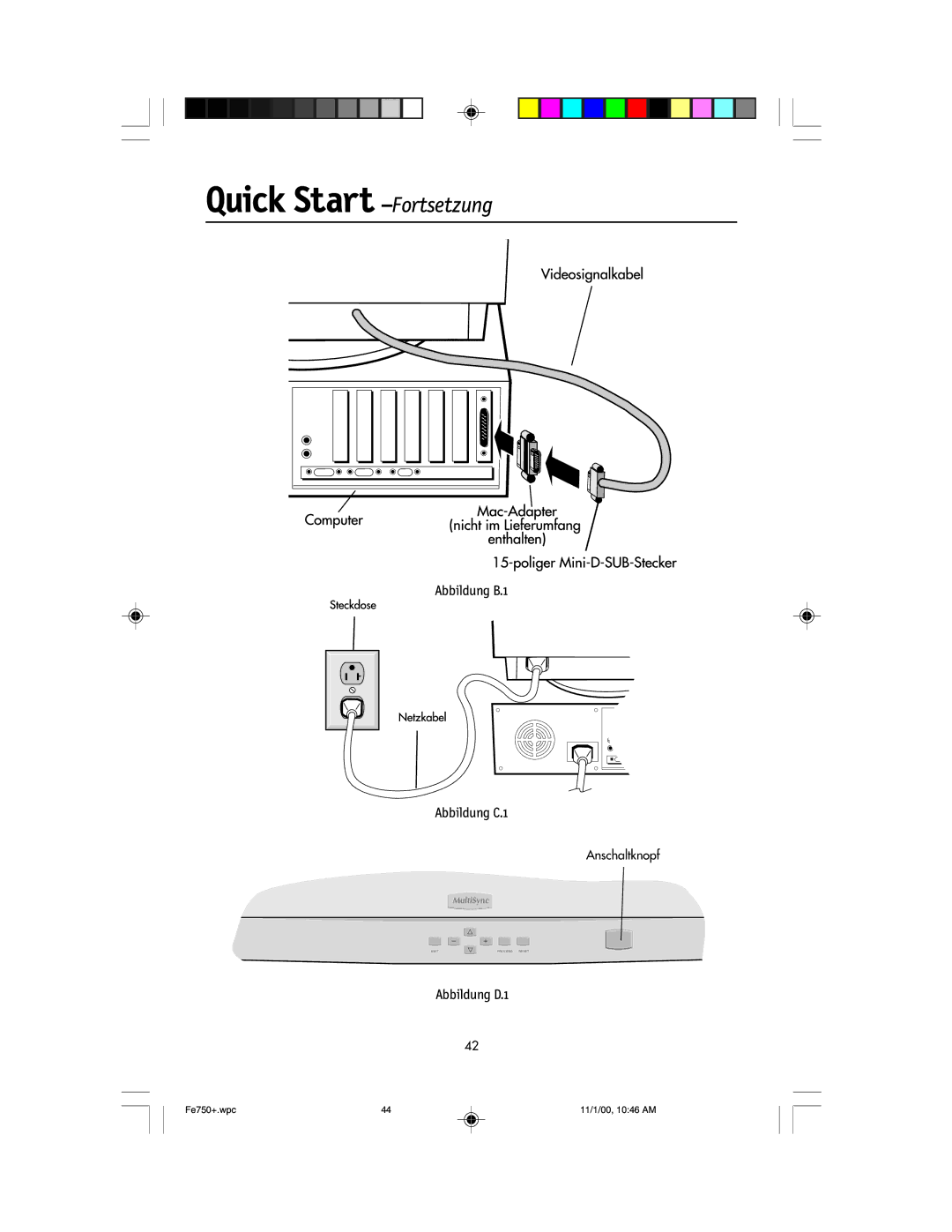 NEC FE750 Plus user manual Quick Start -Fortsetzung 