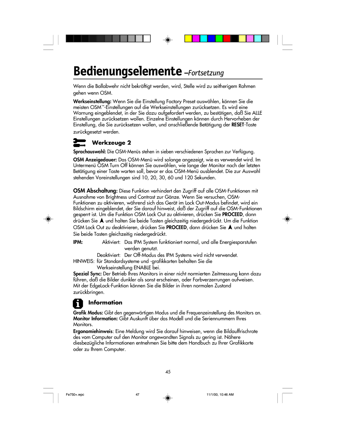 NEC FE750 Plus user manual Zurückgesetzt werden 