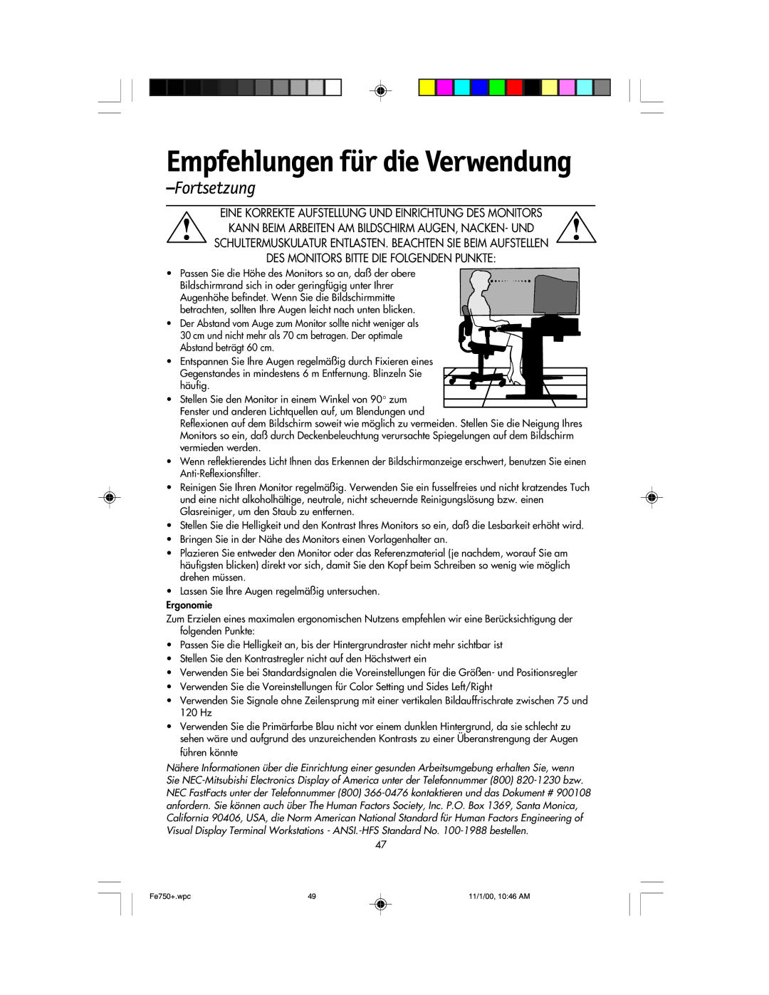 NEC FE750 Plus user manual Fortsetzung 