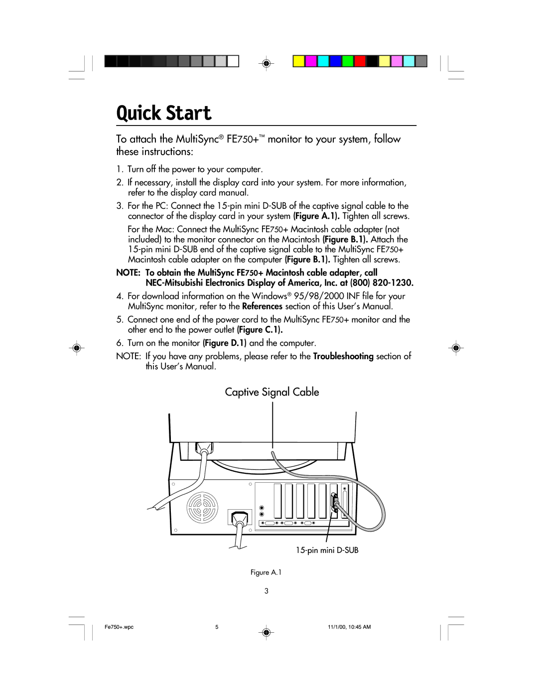 NEC FE750 Plus user manual Quick Start, Figure A.1 