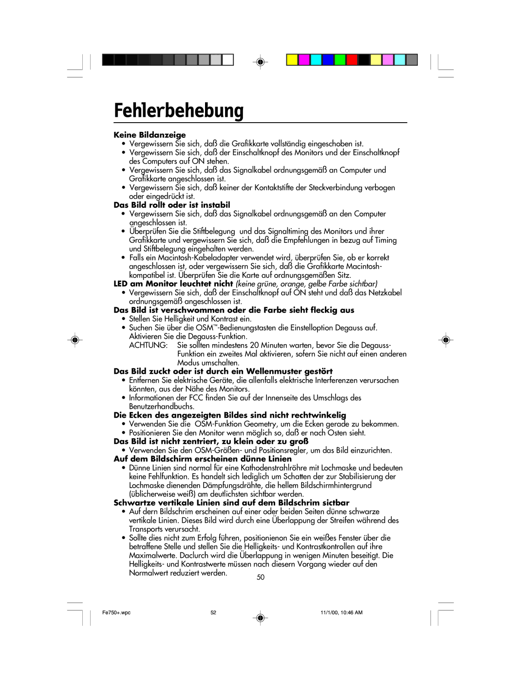 NEC FE750 Plus user manual Fehlerbehebung, Keine Bildanzeige 