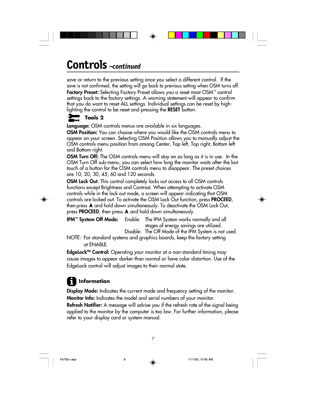 NEC FE750 Plus user manual Information 