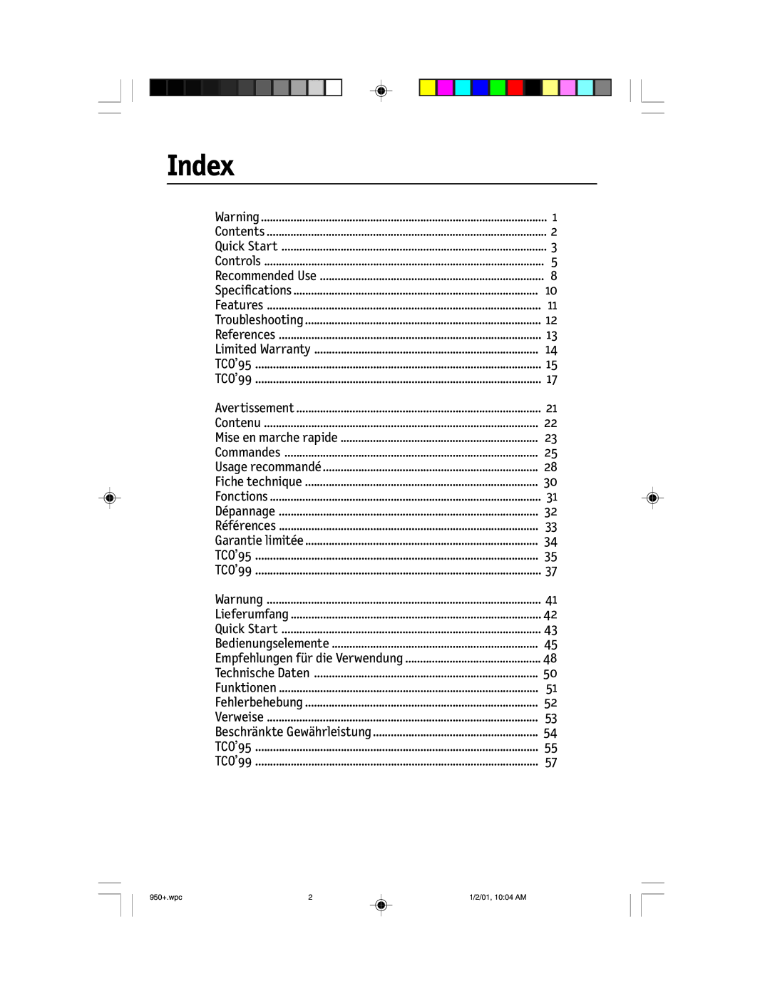 NEC FE950+ user manual Index 