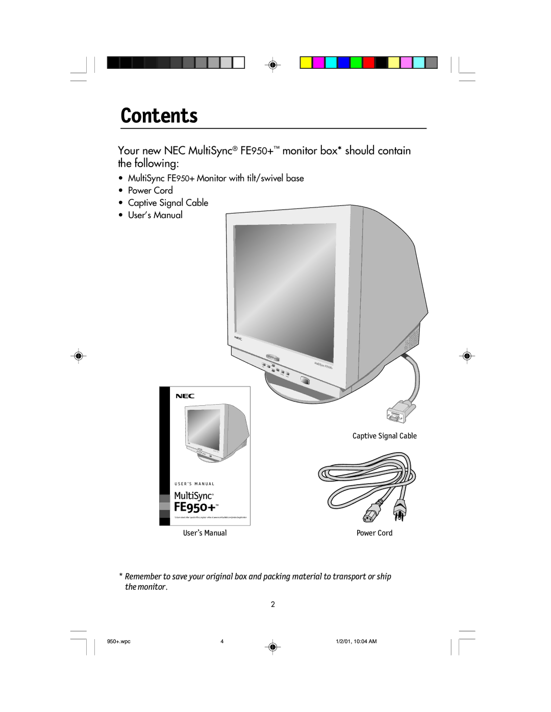 NEC FE950+ user manual Contents 