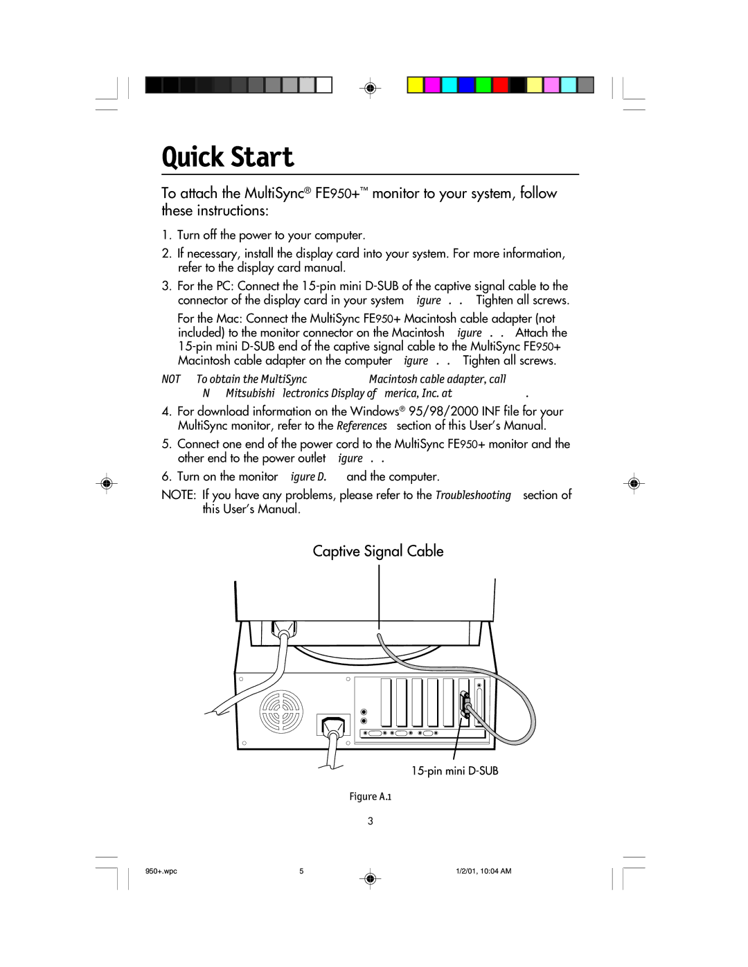 NEC FE950+ user manual Quick Start, Figure A.1 