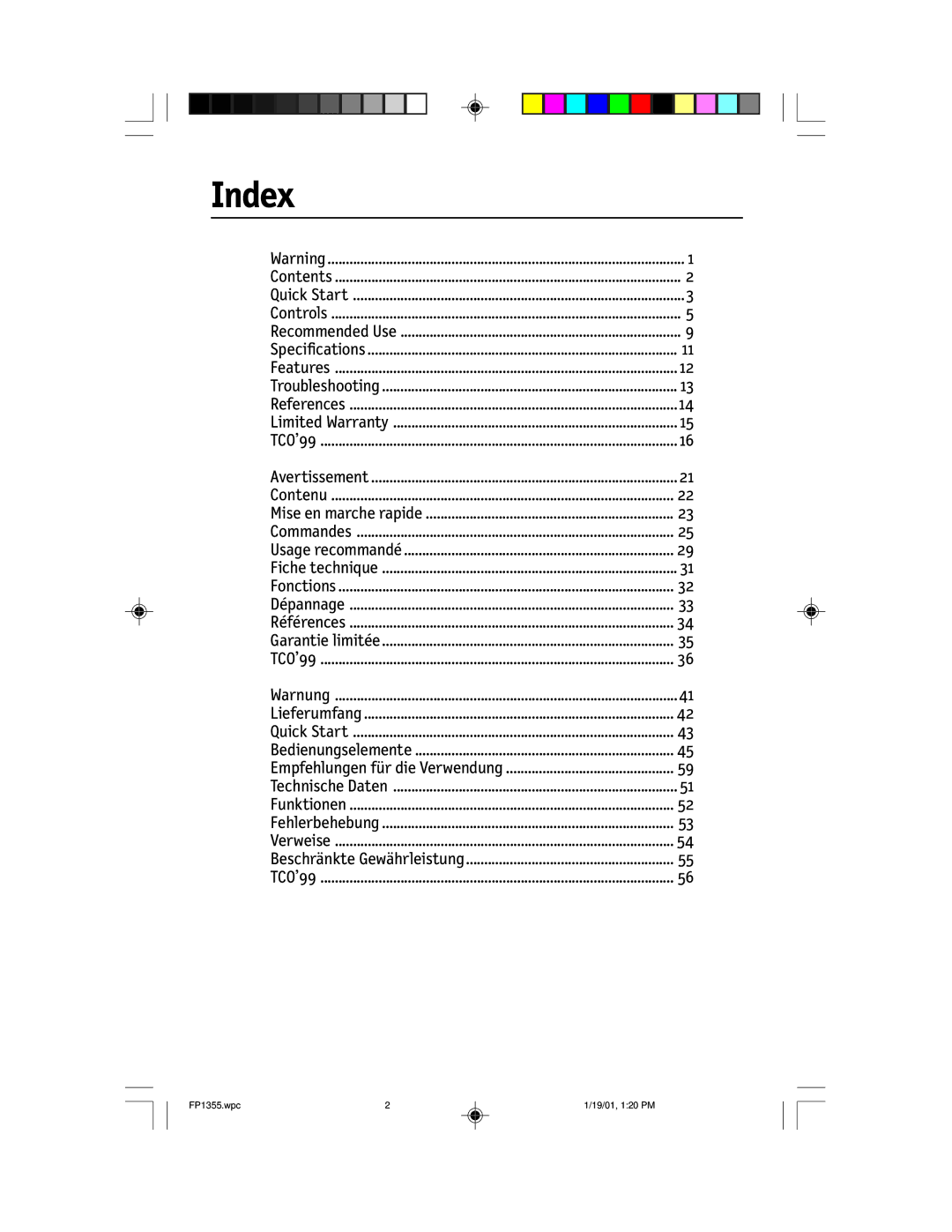 NEC FP1355 user manual Index 