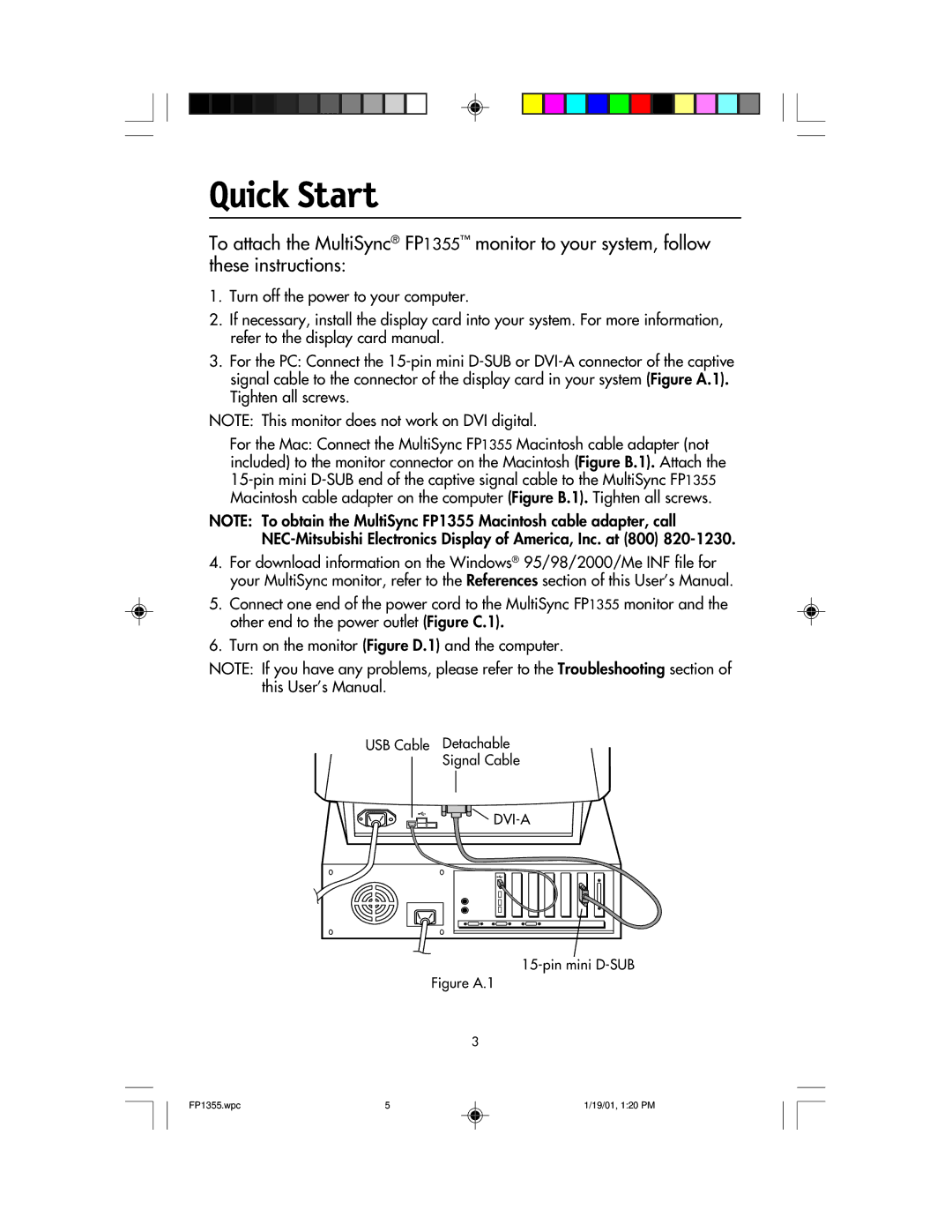 NEC FP1355 user manual Quick Start, Figure A.1 