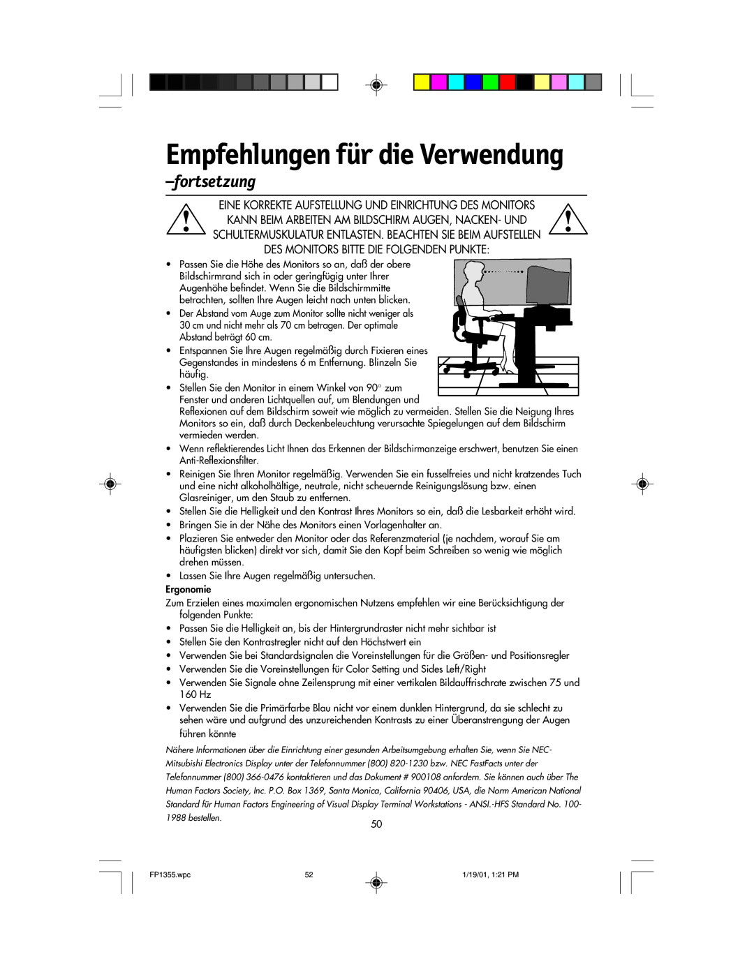 NEC FP1355 user manual Fortsetzung 