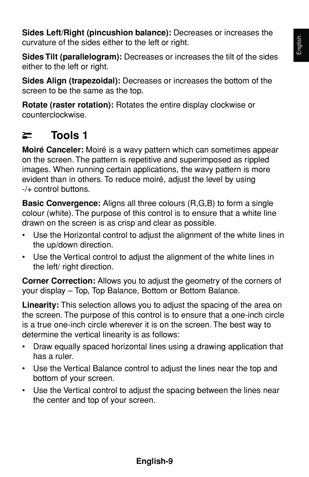NEC FP1375X user manual Tools, English-9 