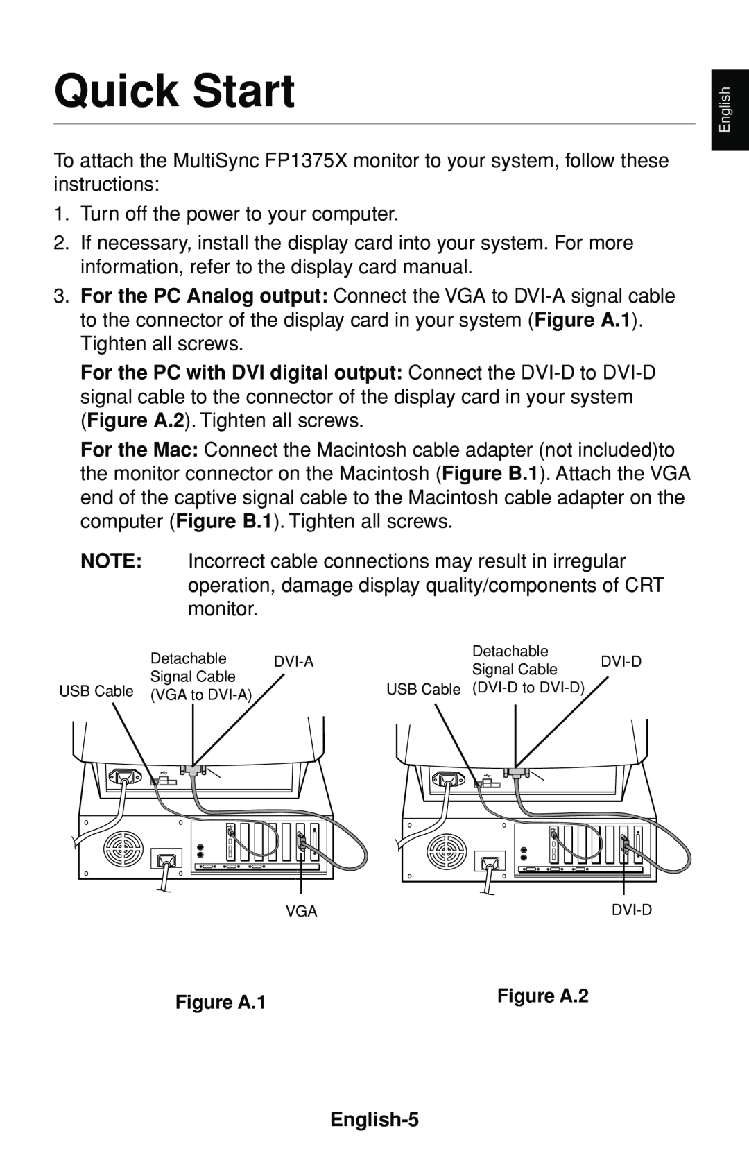 NEC FP1375X user manual Quick Start, English-5 
