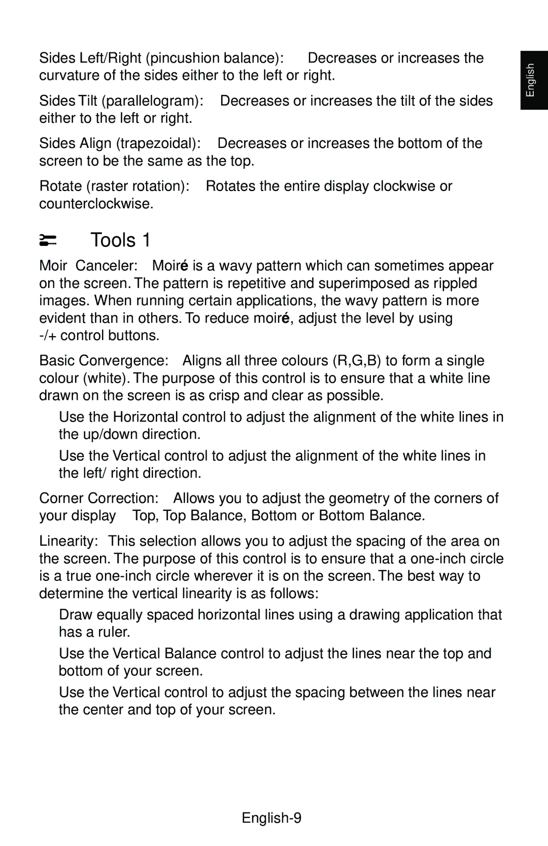 NEC FP1375X user manual Tools, English-9 