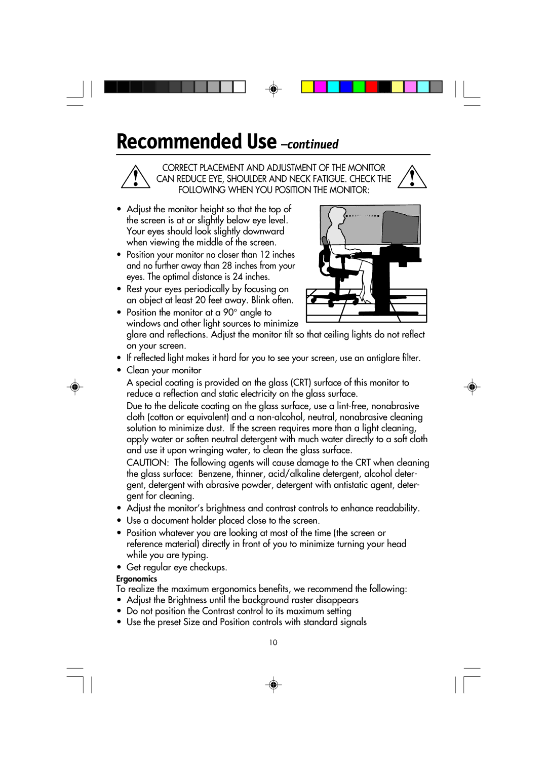 NEC FP2141SB manual Adjust the monitor height so that the top 