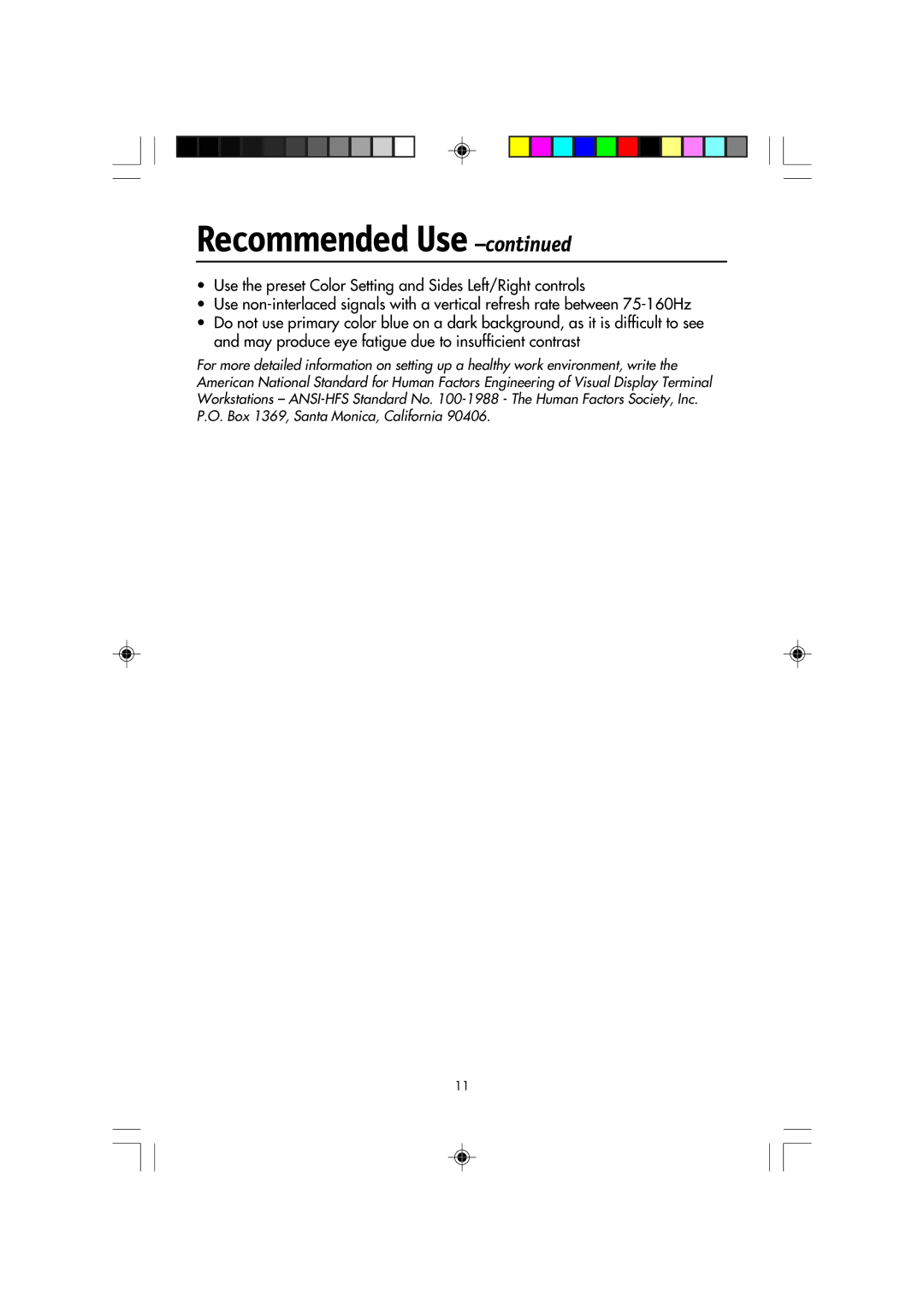 NEC FP2141SB manual Recommended Use 