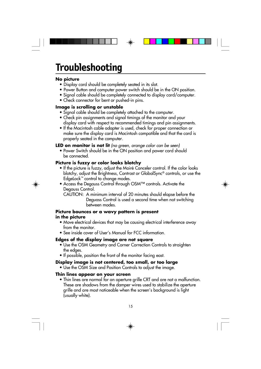 NEC FP2141SB manual Troubleshooting 