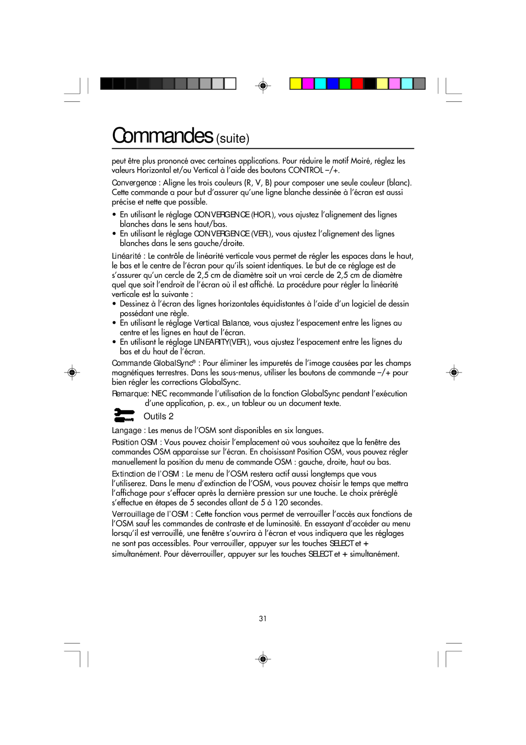 NEC FP2141SB manual Langage Les menus de l’OSM sont disponibles en six langues 