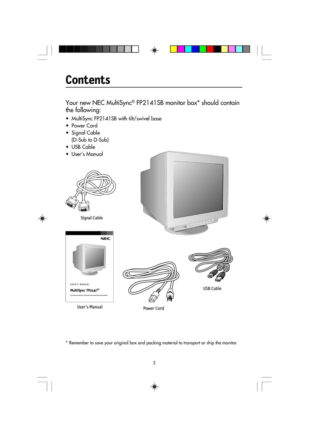 NEC FP2141SB manual Contents 