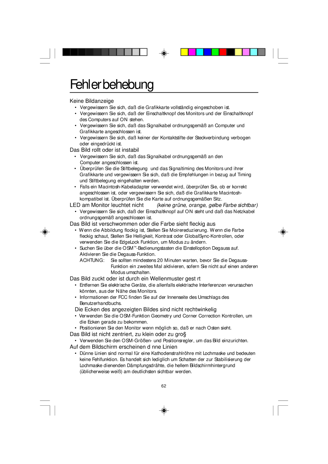 NEC FP2141SB manual Fehlerbehebung 