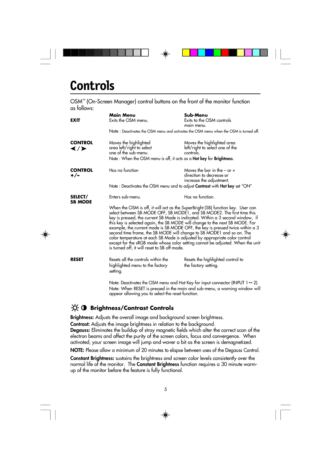 NEC FP2141SB manual Brightness/Contrast Controls 