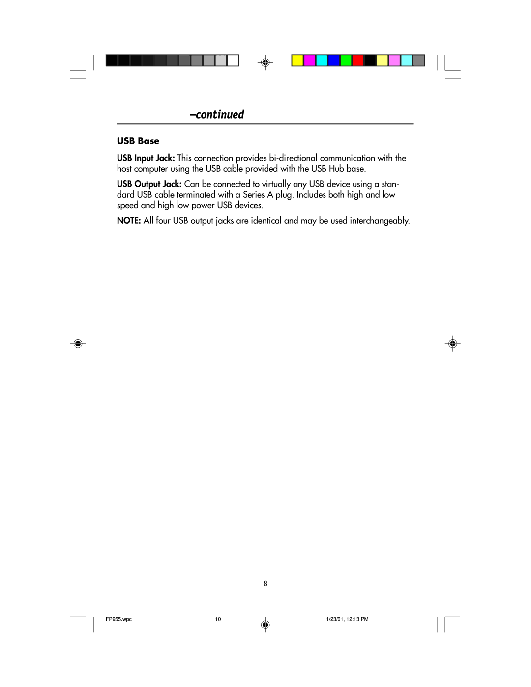 NEC FP955 user manual USB Base 