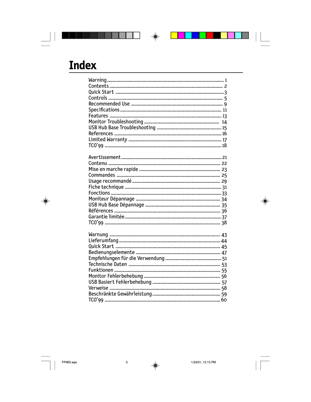 NEC FP955 user manual Index 