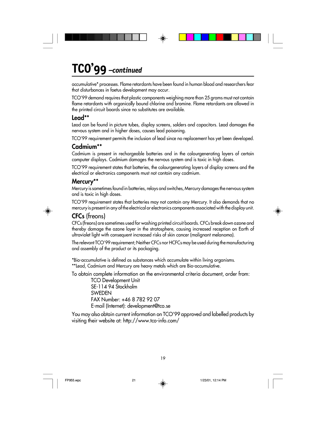 NEC FP955 user manual TCO’99 