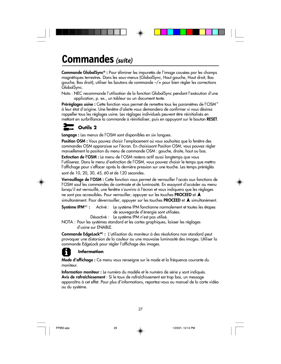 NEC FP955 user manual Information 