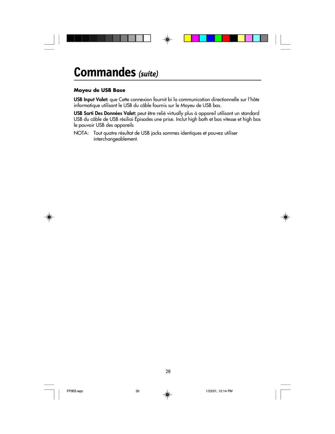 NEC FP955 user manual Moyeu de USB Base 