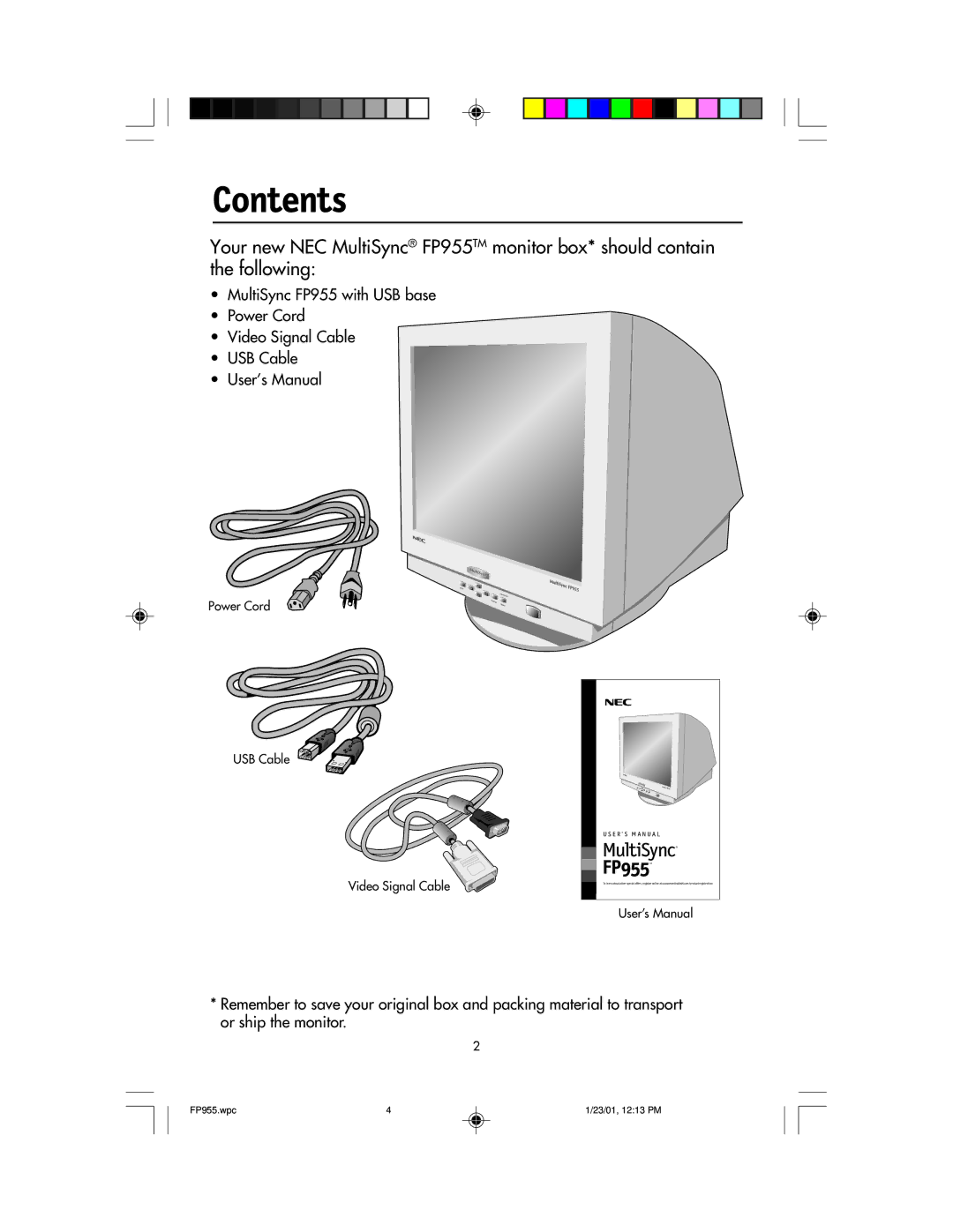 NEC FP955 user manual Contents 