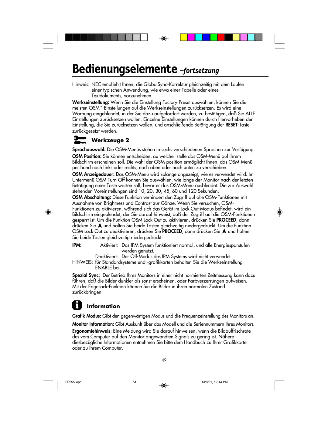 NEC FP955 user manual Information 