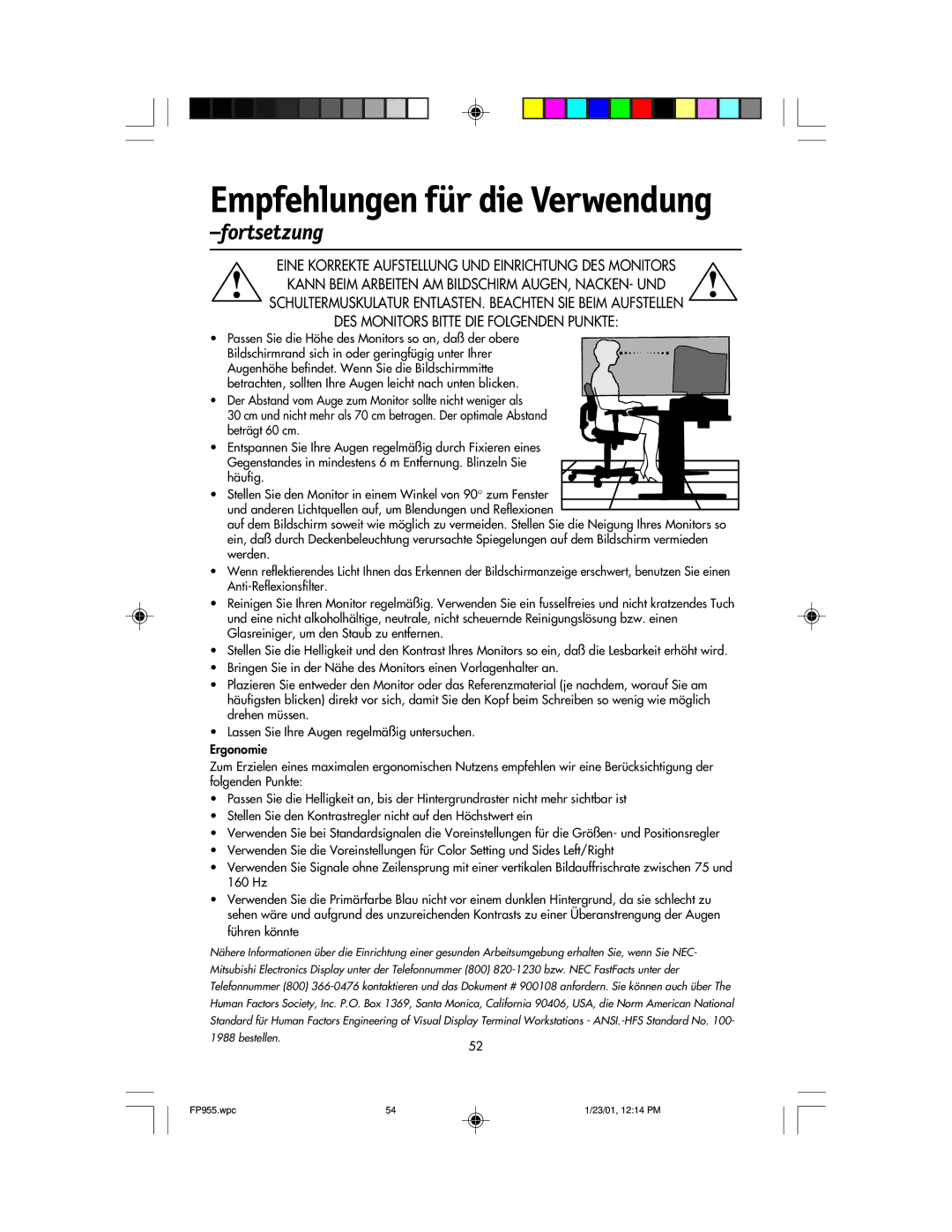 NEC FP955 user manual Fortsetzung 