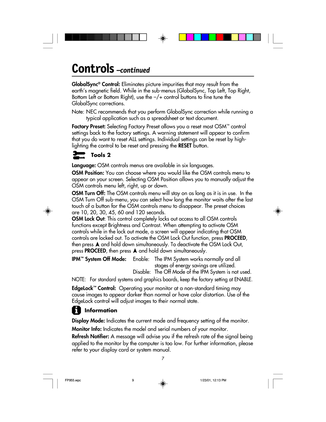 NEC FP955 user manual Information 