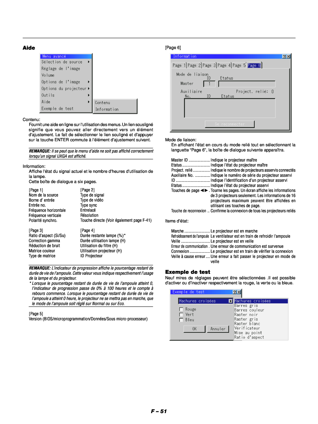 NEC GT1150 manuel dutilisation Aide, Exemple de test, Touche directe Voir également page F-41 