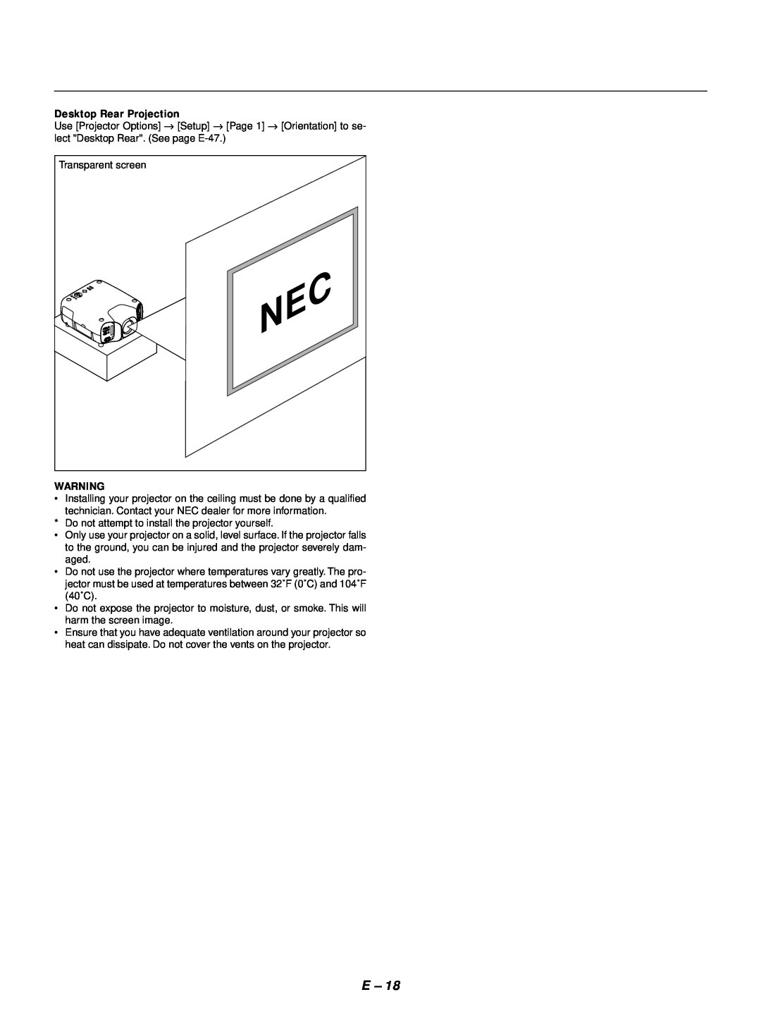NEC GT1150 user manual Desktop Rear Projection 
