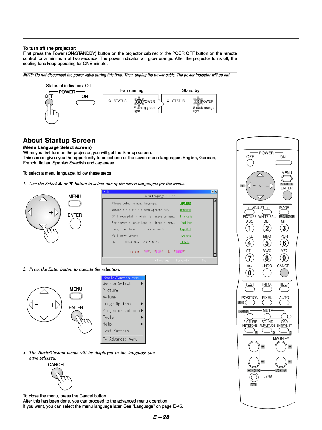 NEC GT1150 user manual About Startup Screen, Press the Enter button to execute the selection 