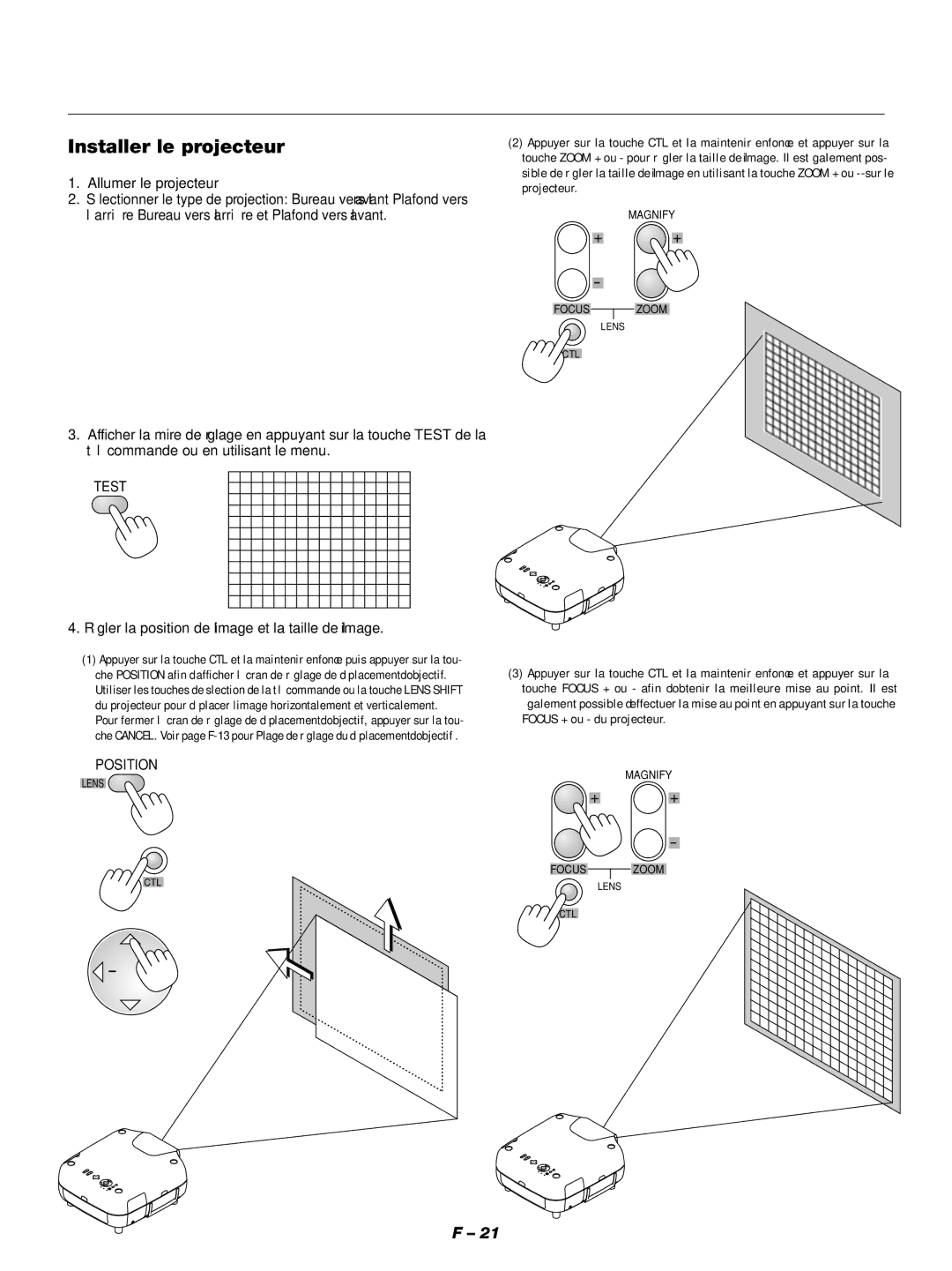 NEC GT1150 manuel dutilisation Installer le projecteur, Test 