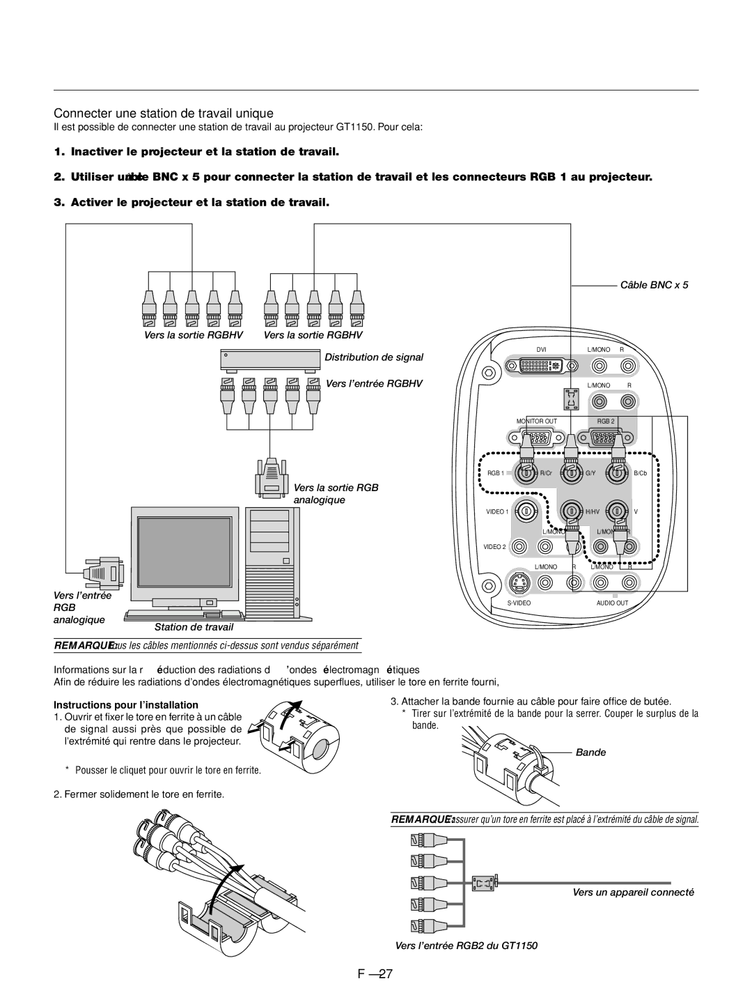 NEC GT1150 manuel dutilisation Connecter une station de travail unique, Instructions pour l’installation 