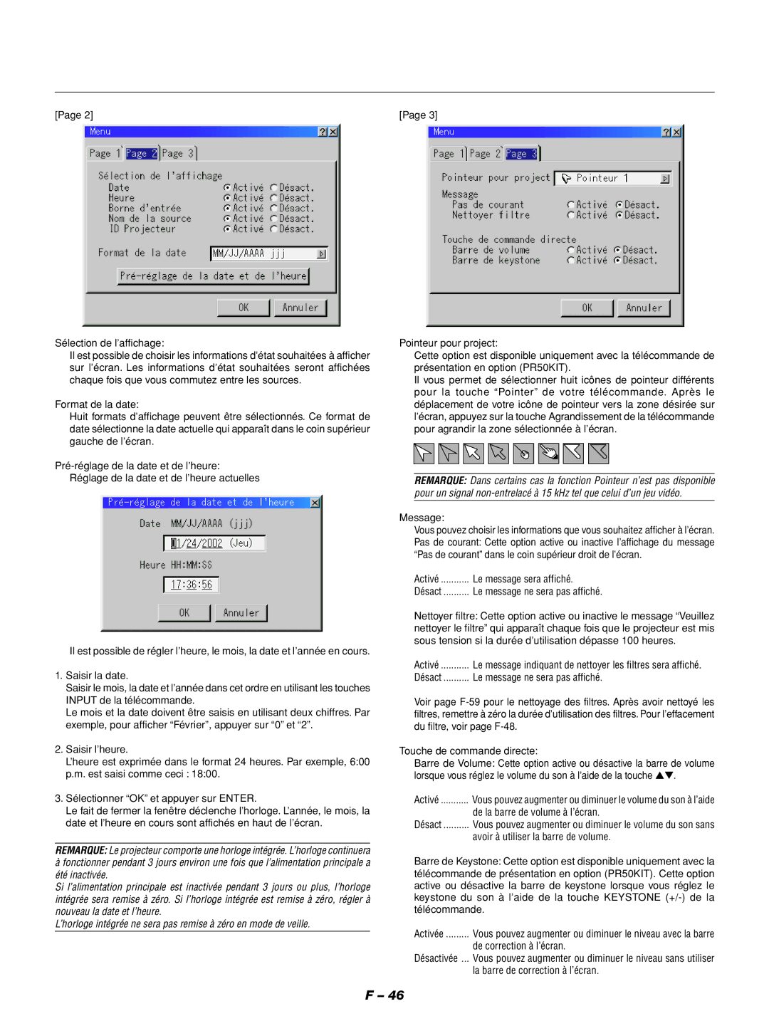 NEC GT1150 Message, Le message sera affiché, Le message ne sera pas affiché, De la barre de volume à l’écran 