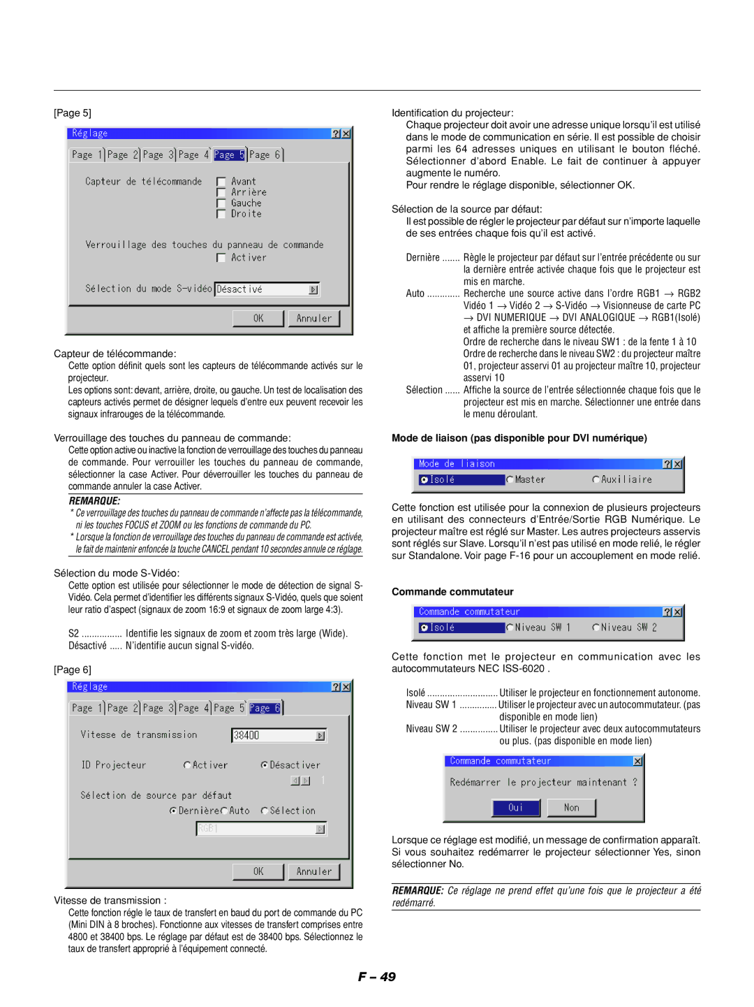 NEC GT1150 manuel dutilisation Mode de liaison pas disponible pour DVI numérique, Commande commutateur 