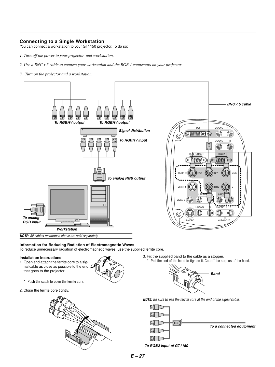 NEC GT1150 user manual Connecting to a Single Workstation, Information for Reducing Radiation of Electromagnetic Waves 